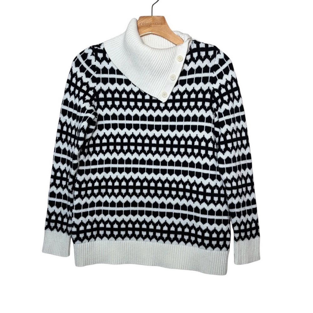 Talbots Button Shawl Collar Geometric Knit Sweater Size Small